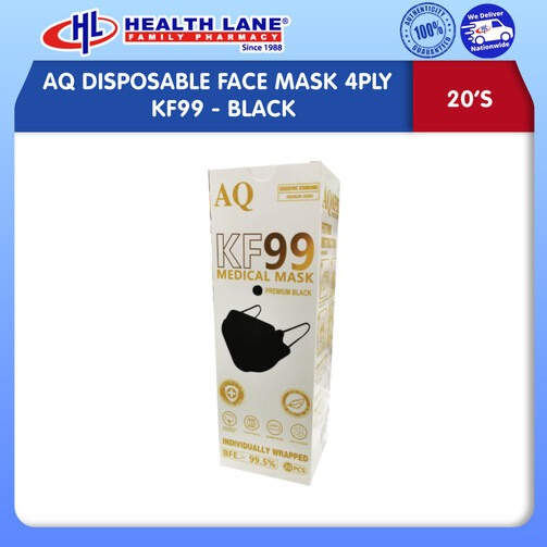 AQ DISPOSABLE FACE MASK 4PLY KF99- BLACK (20'S)
